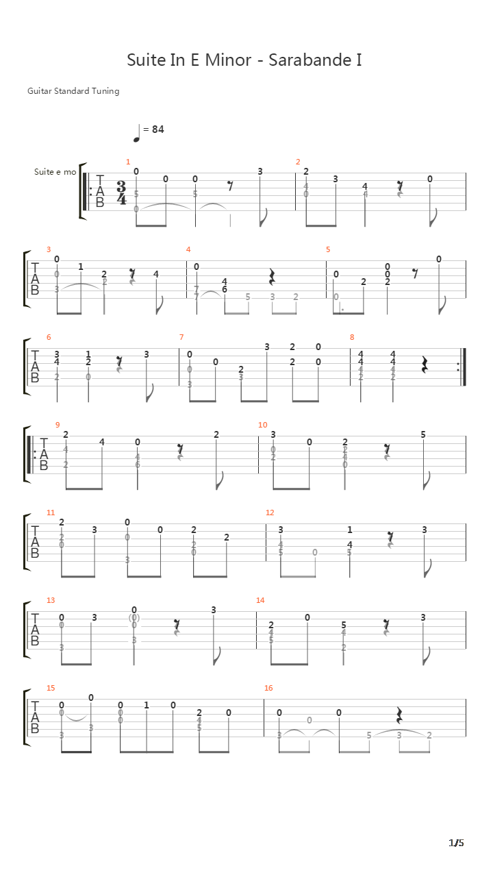 Suite In E Minor 4 Sarabande吉他谱