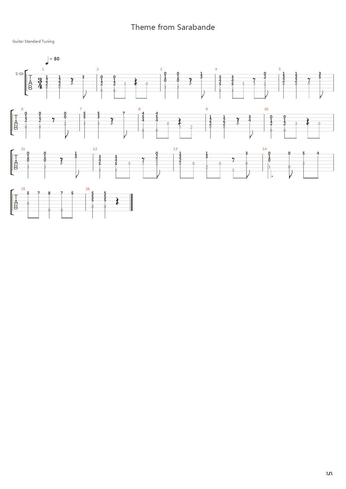 Theme from Sarabande吉他谱