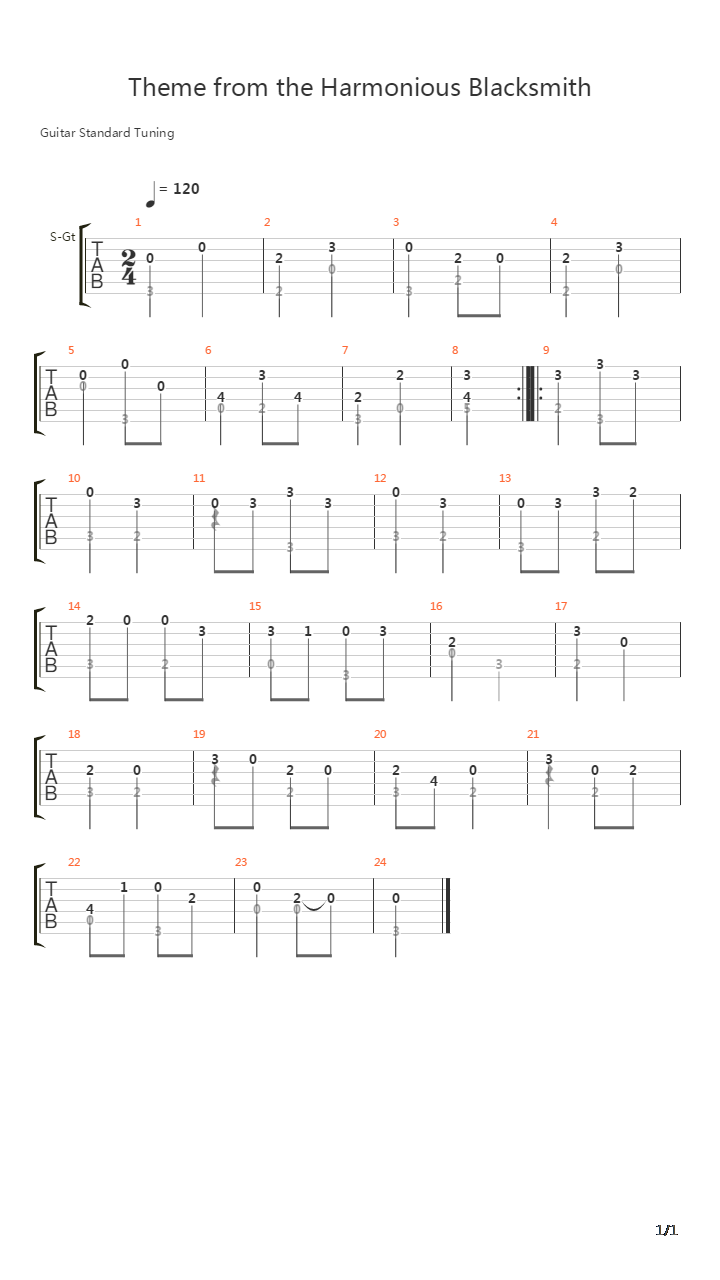 Theme from the Harmonious Blacksmith吉他谱