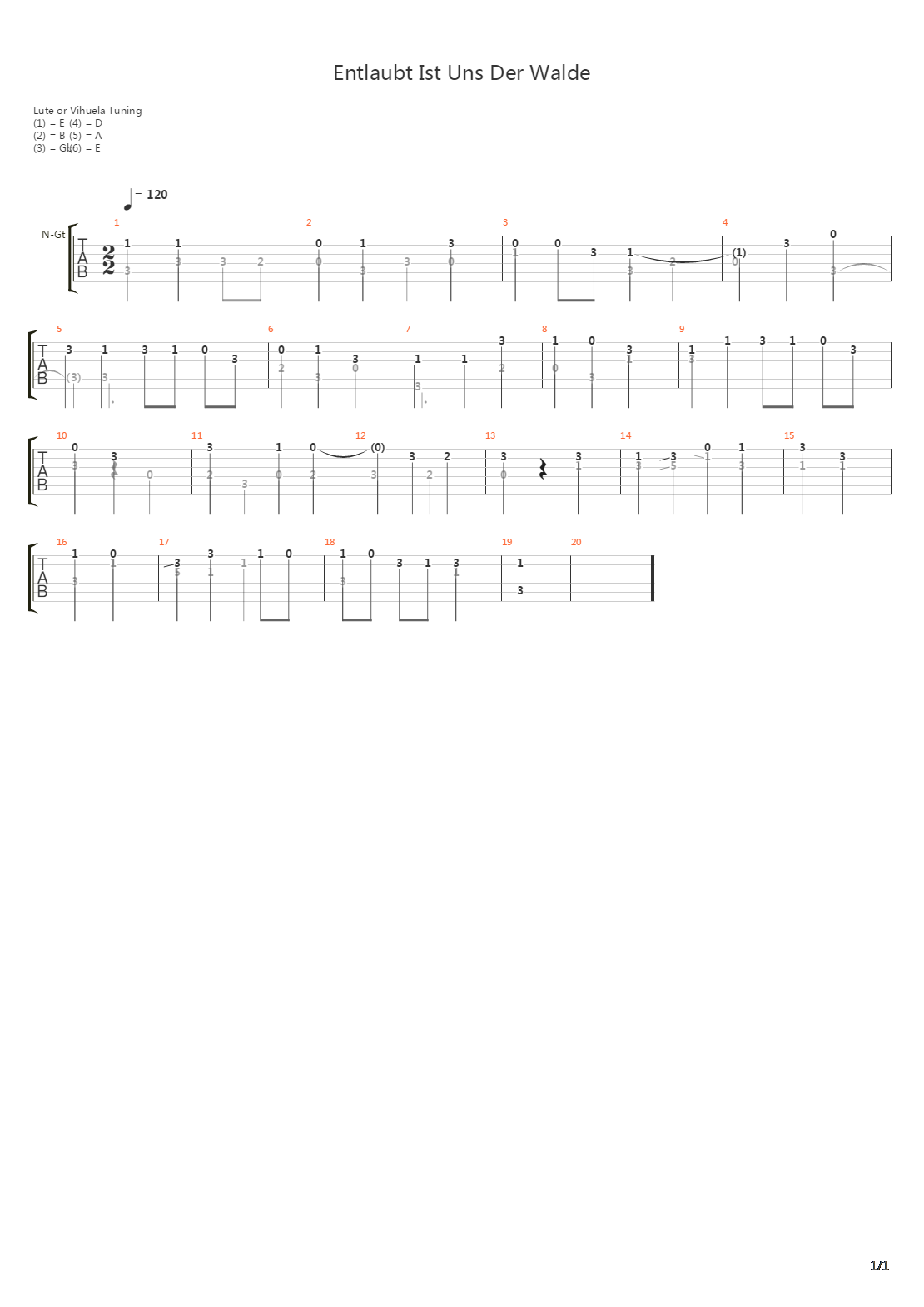 Entlaubt Ist Uns Der Walde吉他谱