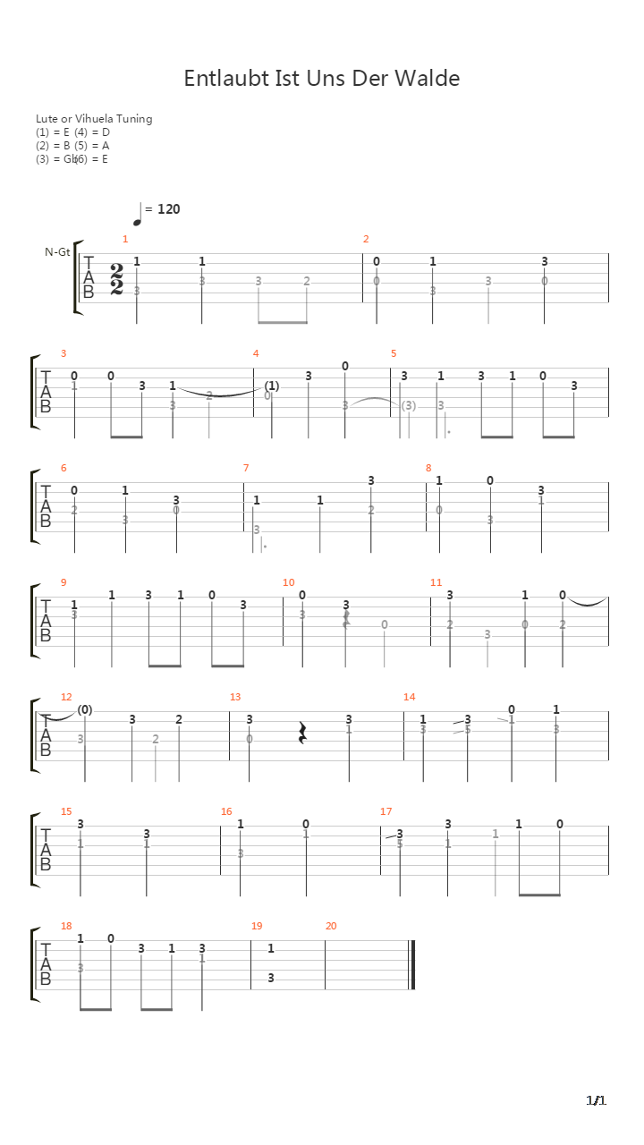 Entlaubt Ist Uns Der Walde吉他谱