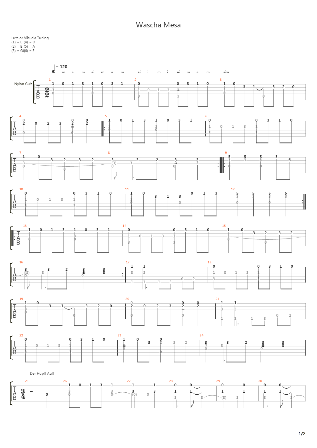 Wascha Mesa吉他谱