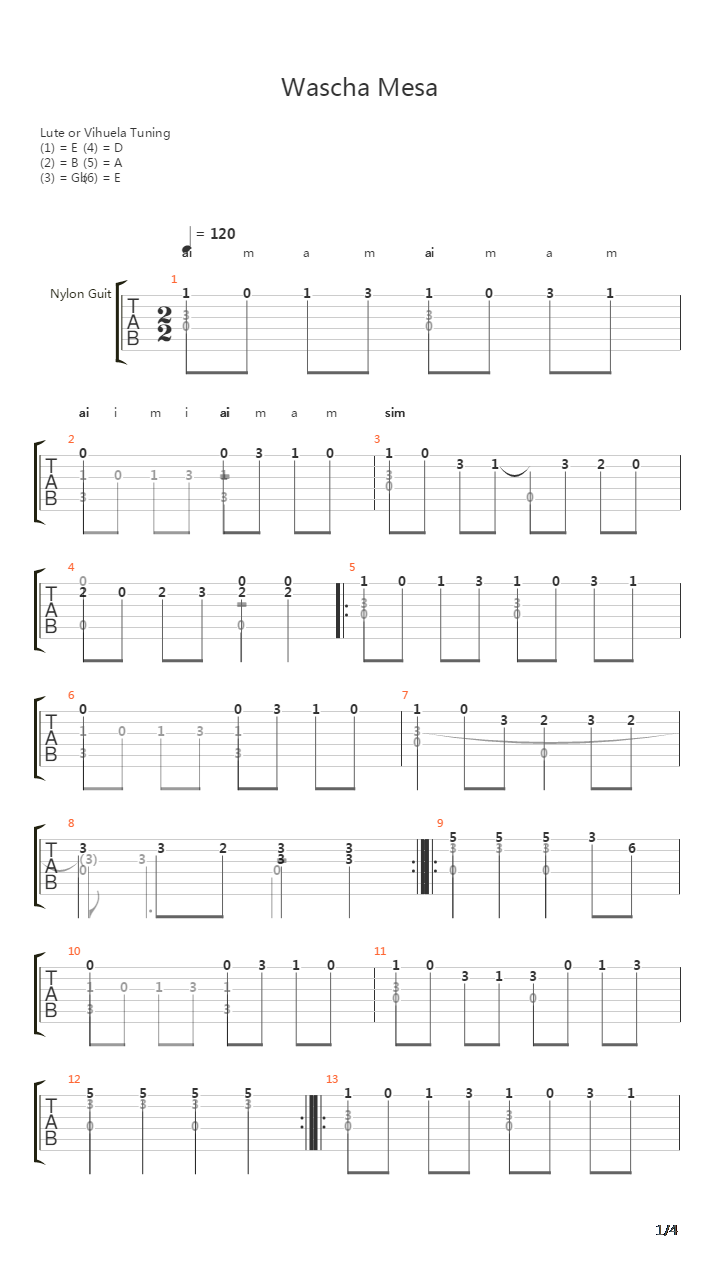Wascha Mesa吉他谱