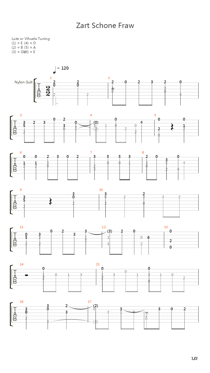 Zart Schone Fraw吉他谱