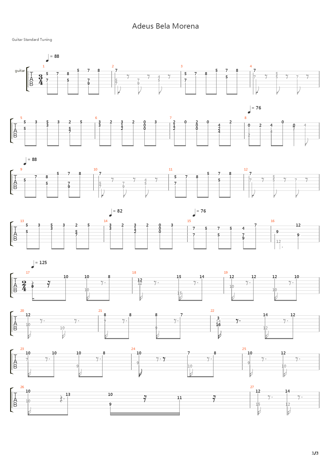 Adeu Bela Morena吉他谱