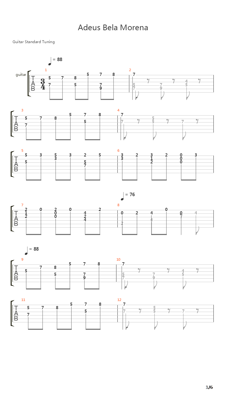 Adeu Bela Morena吉他谱