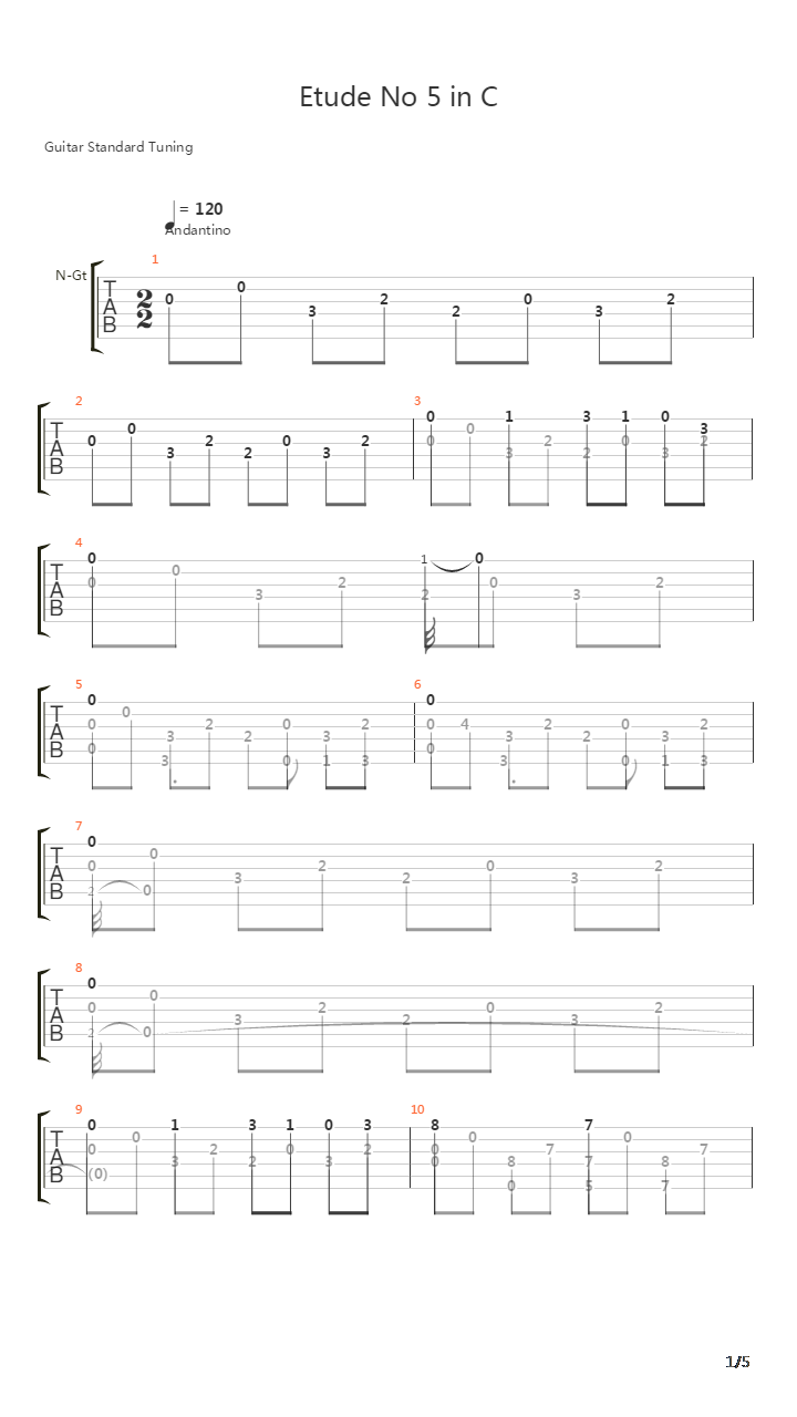 Etude No 5 in C吉他谱