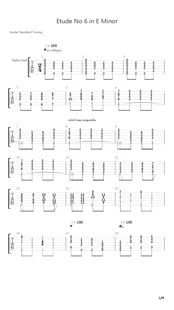 Etude No 6 in Em吉他谱