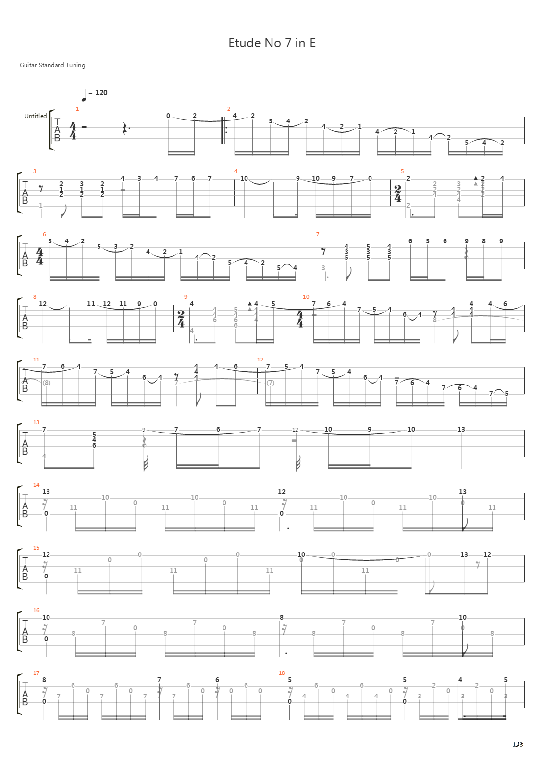 Etude No 7 in E吉他谱