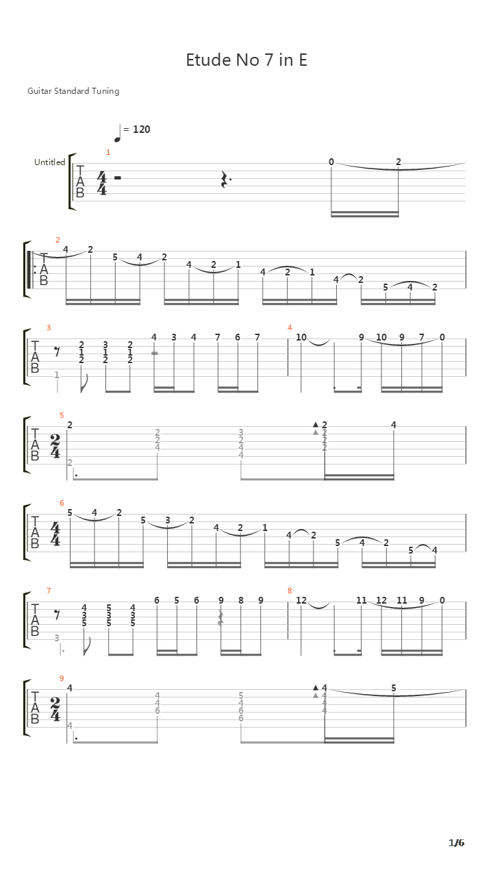 Etude No 7 in E吉他谱