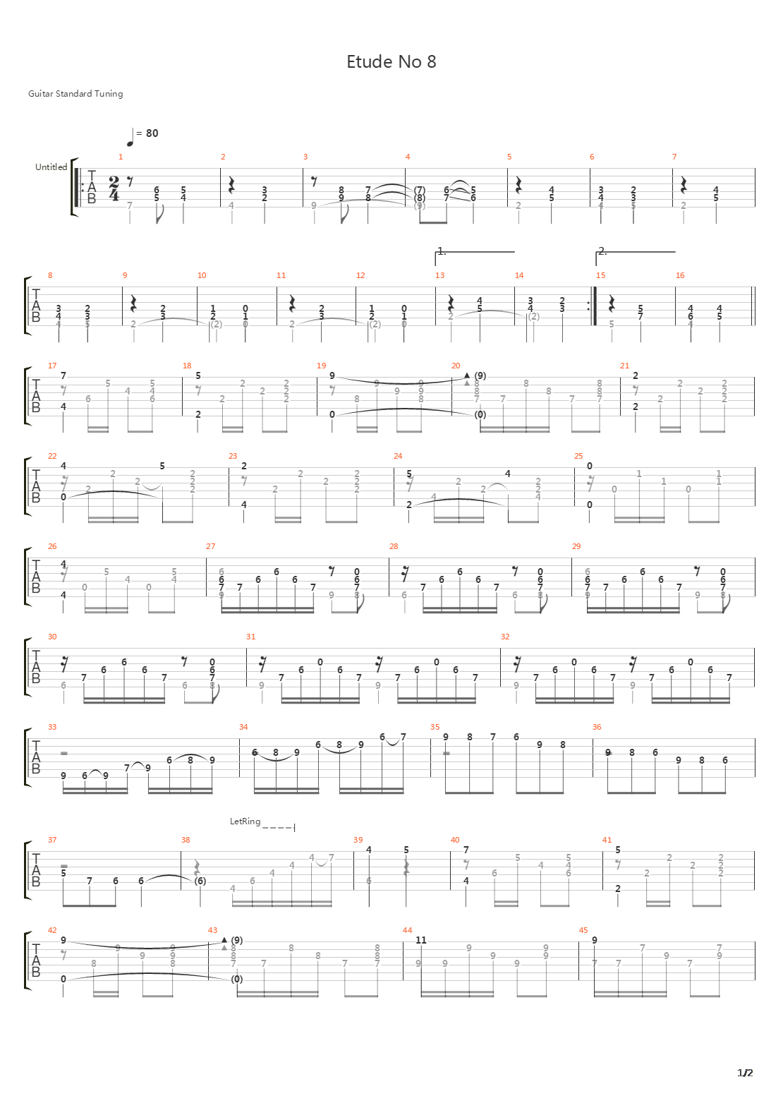 Etude No 8 in E吉他谱