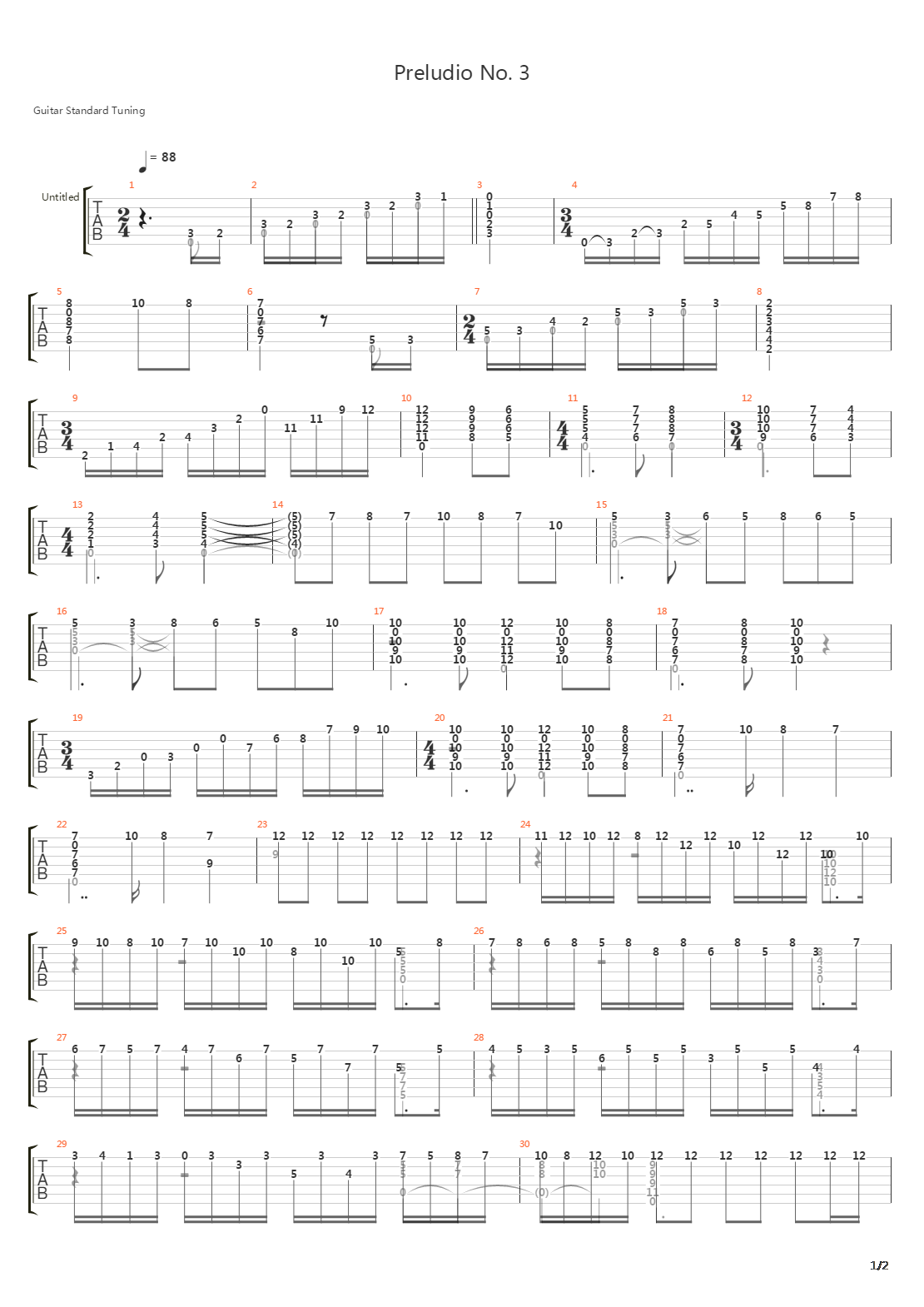 Preludio No 3吉他谱