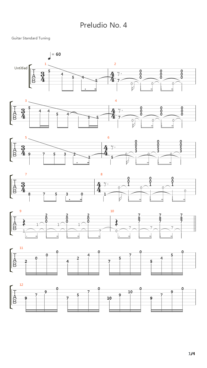 Preludio No 4吉他谱