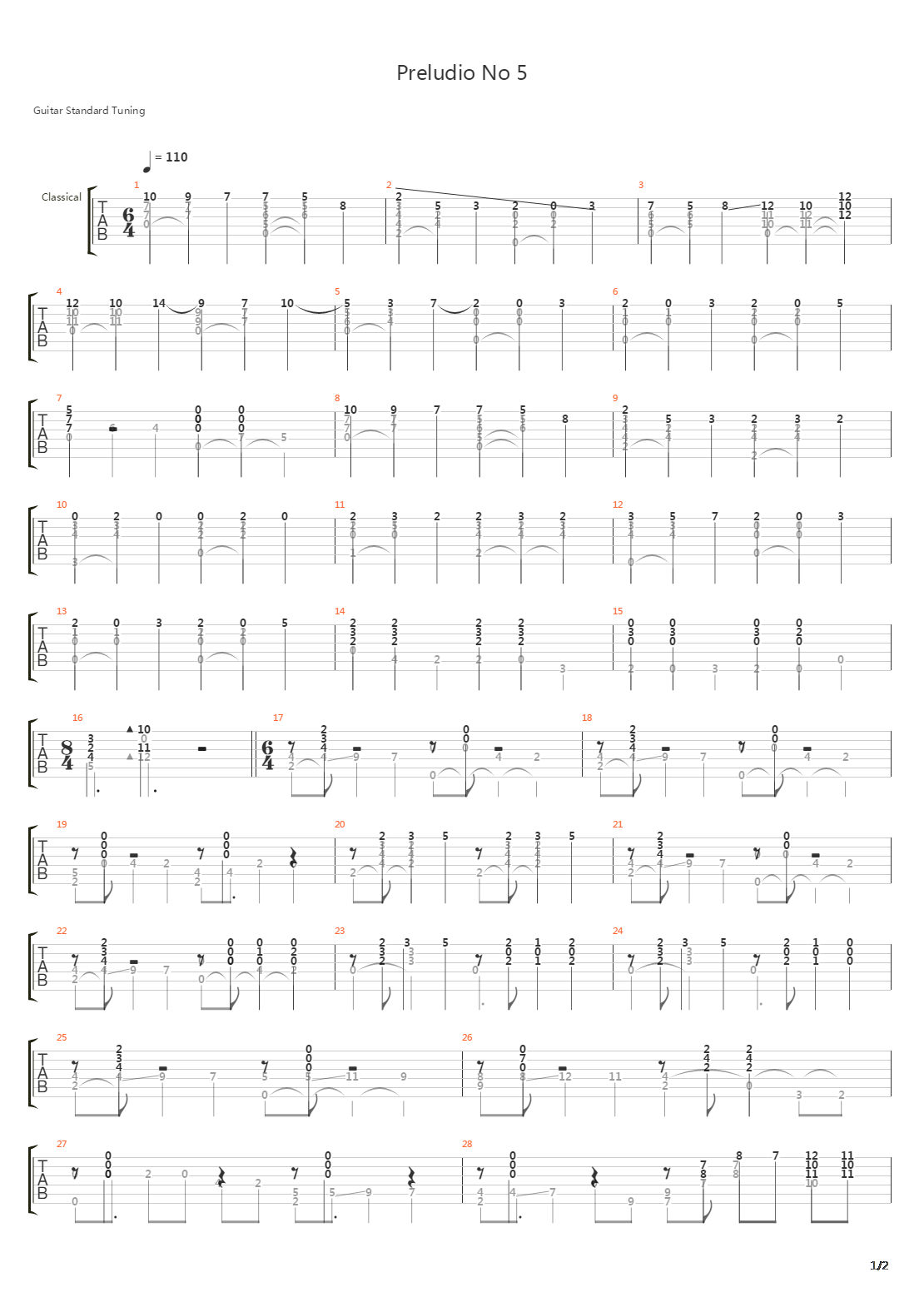 Preludio No 5 in D吉他谱