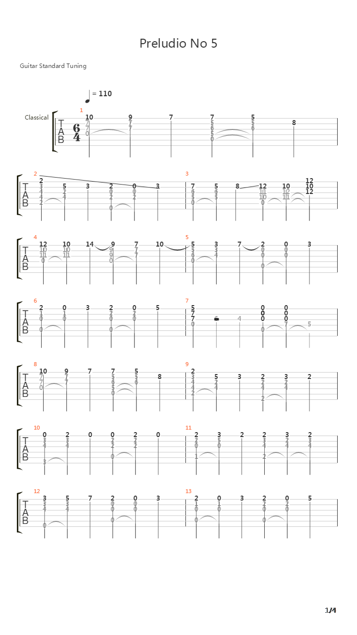 Preludio No 5 in D吉他谱