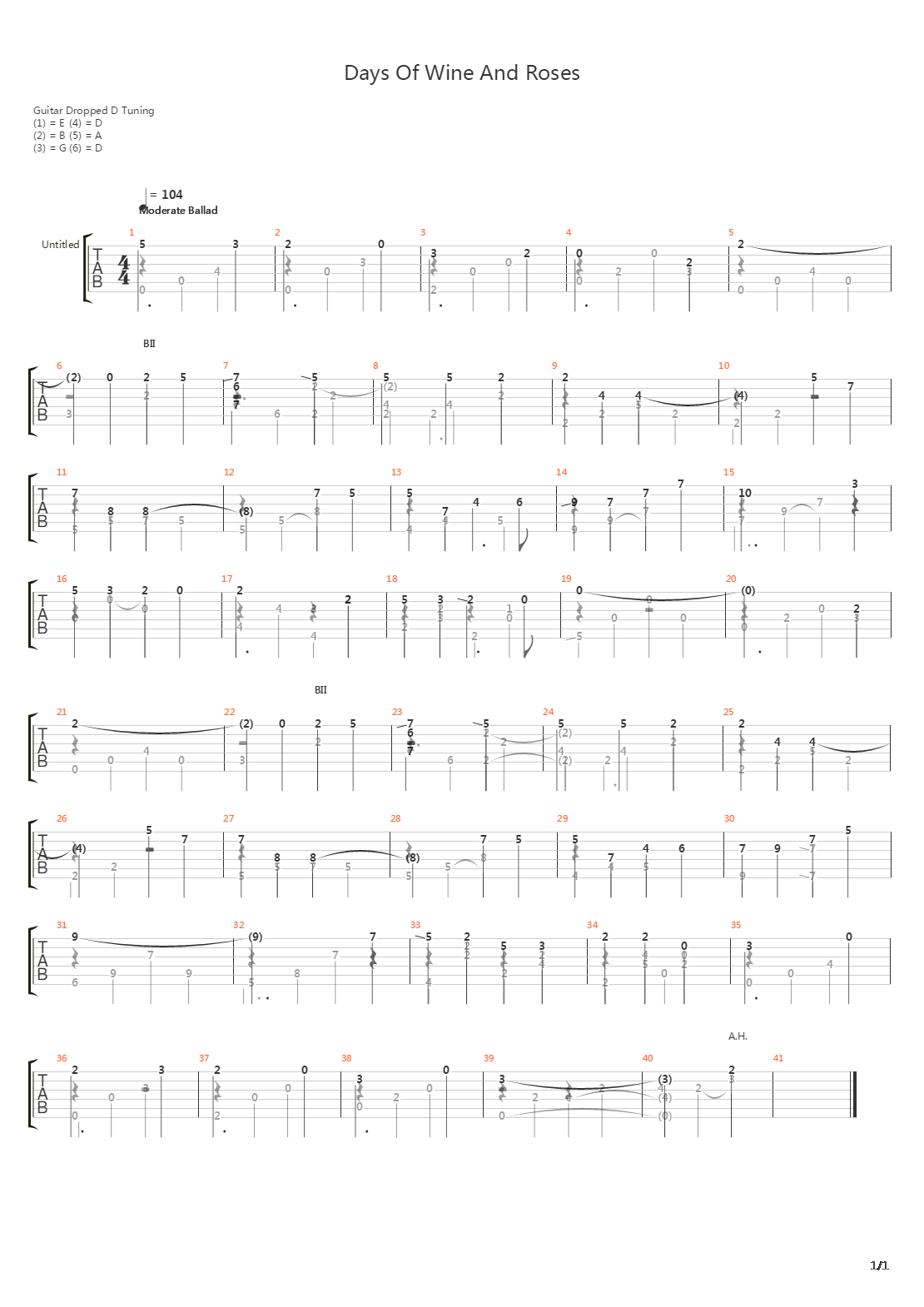 Days Of Wine And Rose吉他谱