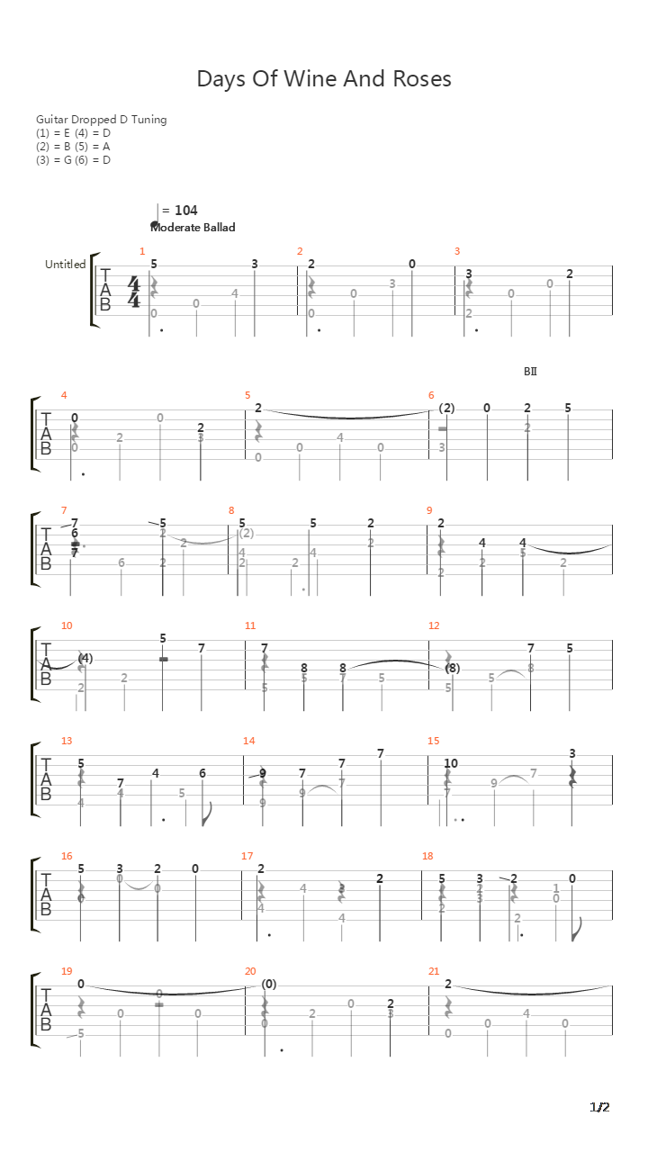 Days Of Wine And Rose吉他谱