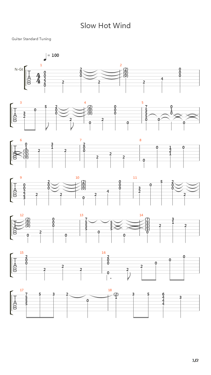 Slow Hot Wind吉他谱