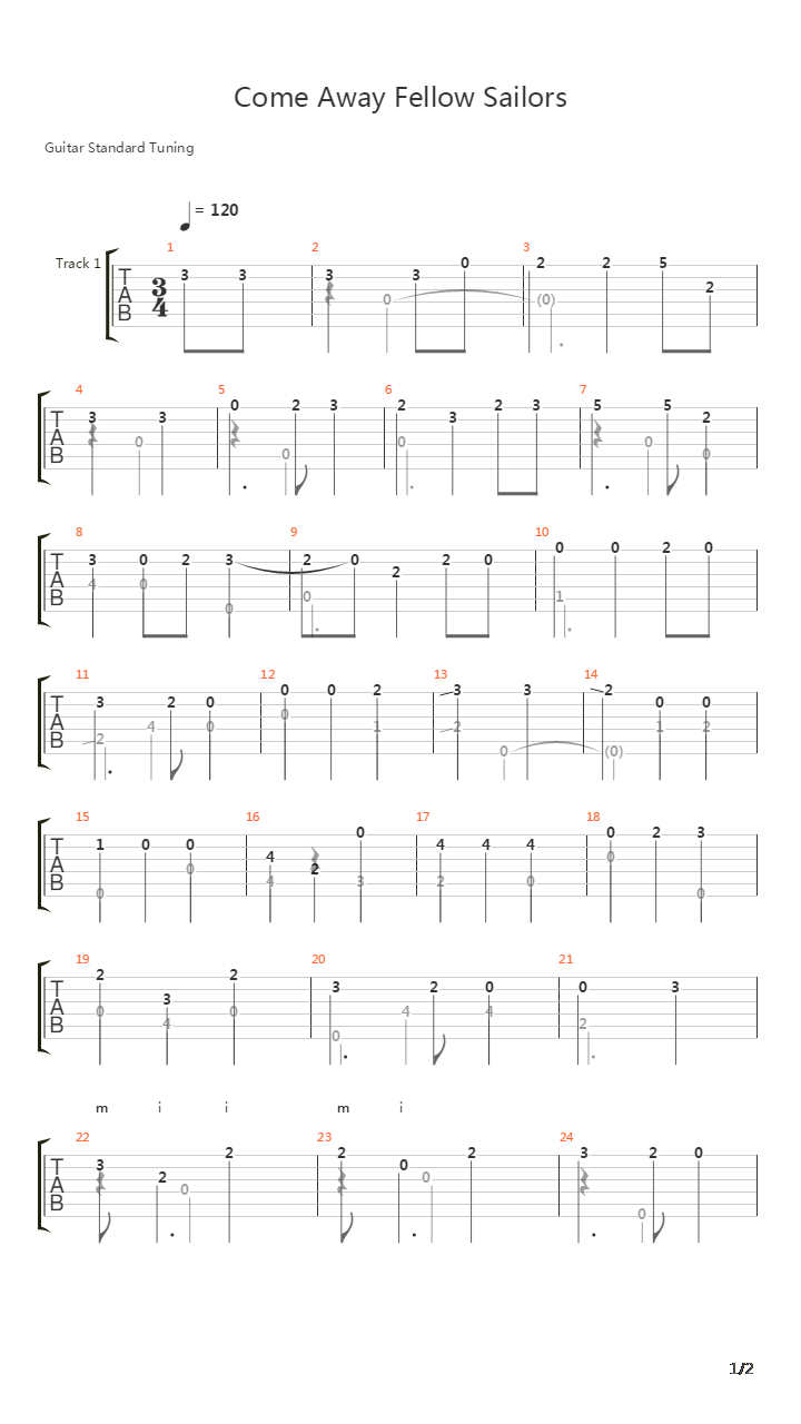 Come Away Fellow Sailors吉他谱
