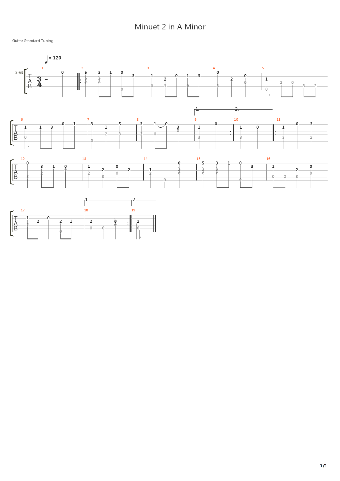 Minuet 2 in A Minor吉他谱