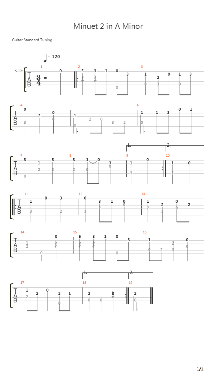 Minuet 2 in A Minor吉他谱