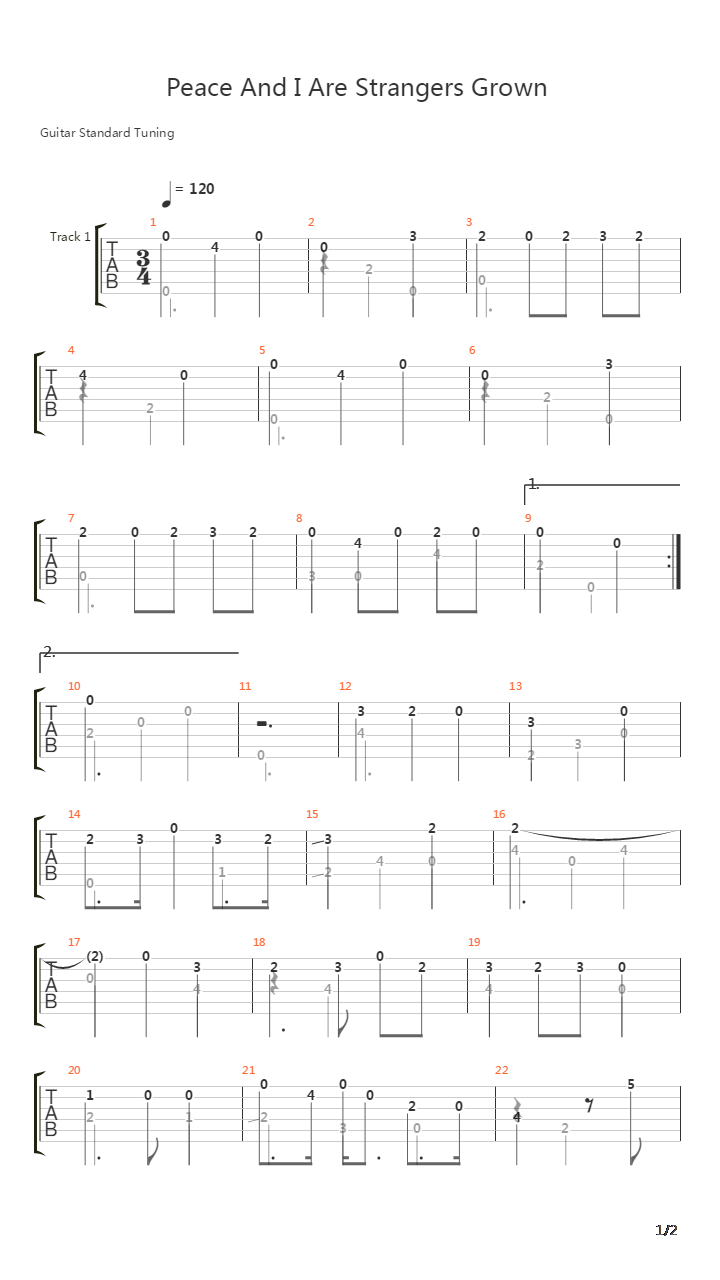 Peace And I Are Strangers Grown吉他谱