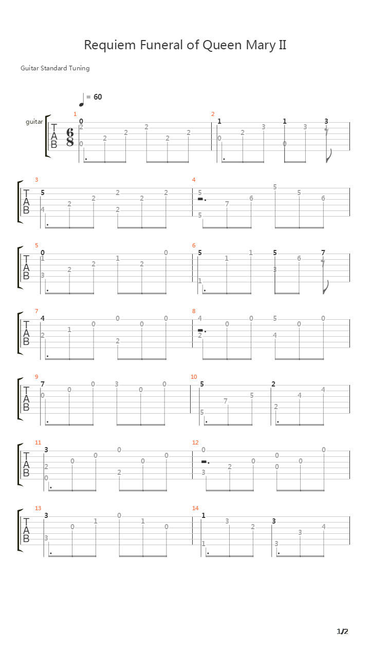 Requiem Funeral of Queen Mary II吉他谱