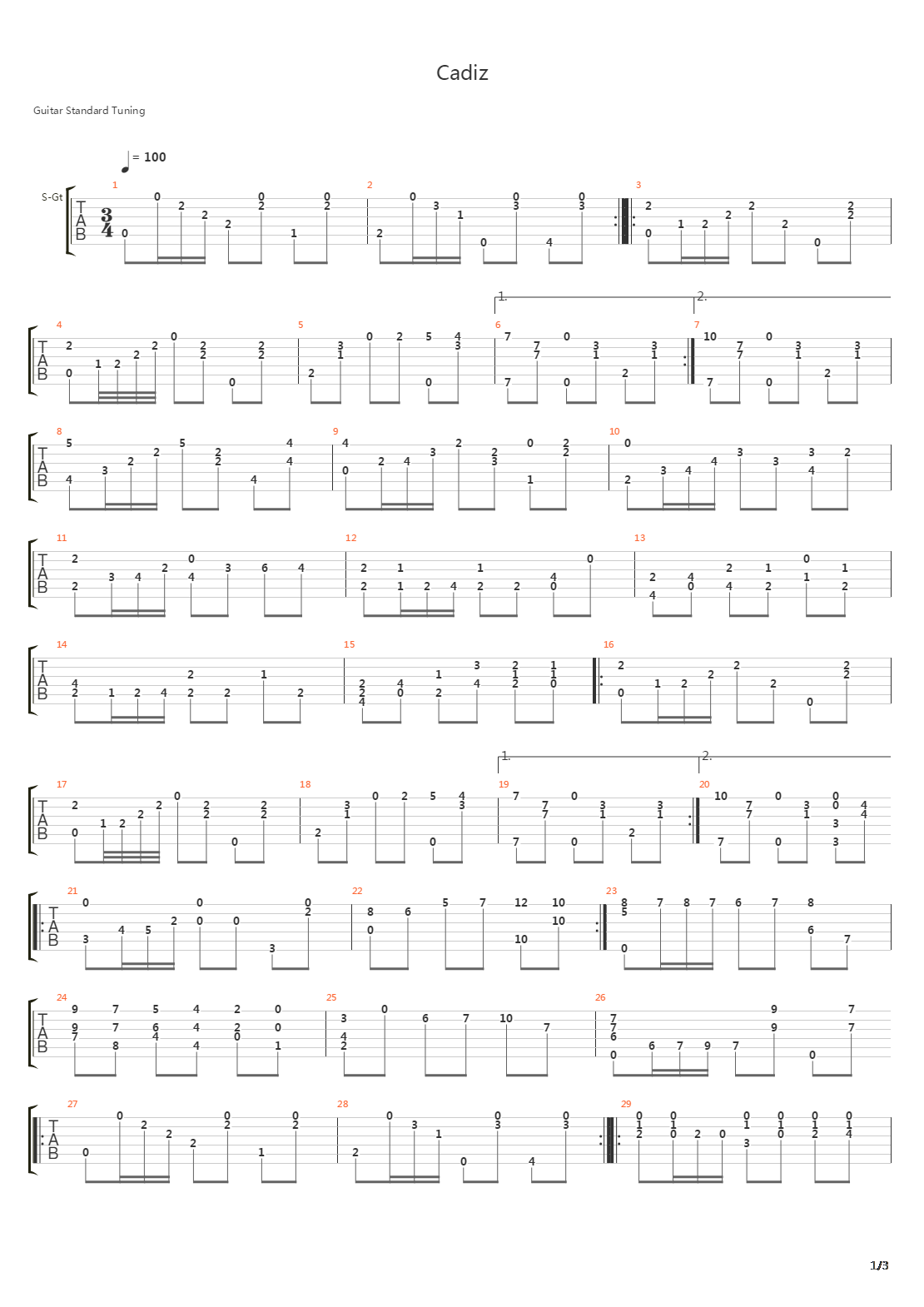 Cadiz吉他谱