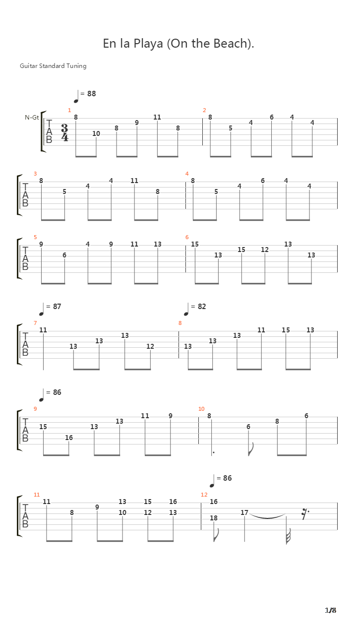 En la Playa (On the Beach)吉他谱
