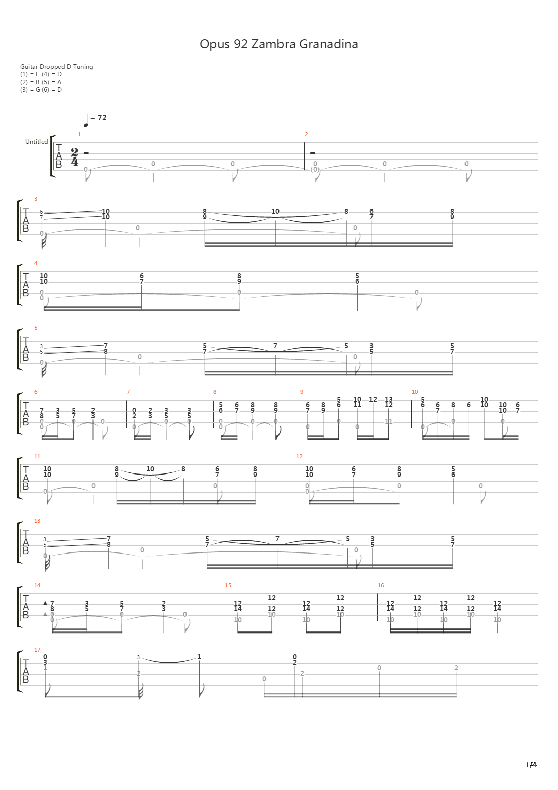 Opus 92 07 Zambra Granadina吉他谱