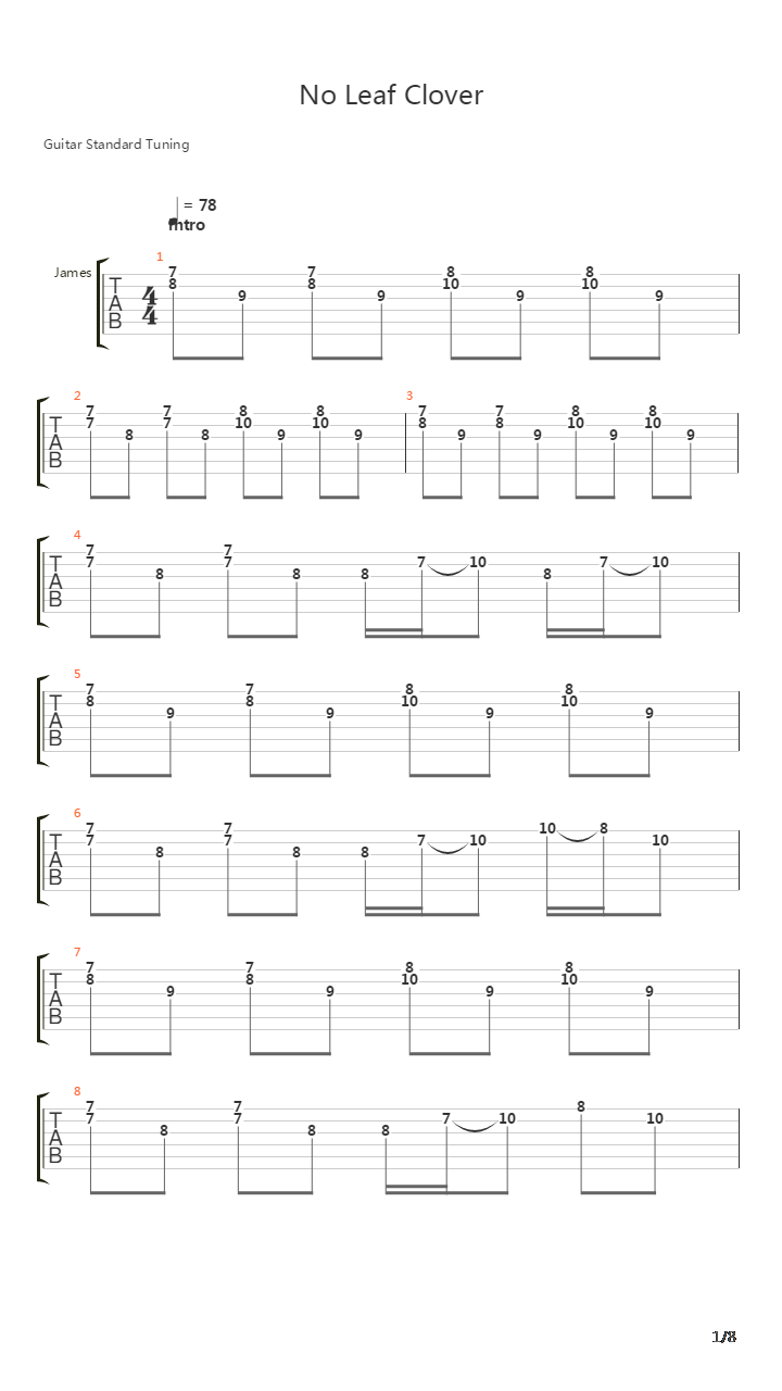 No Leaf Clover吉他谱