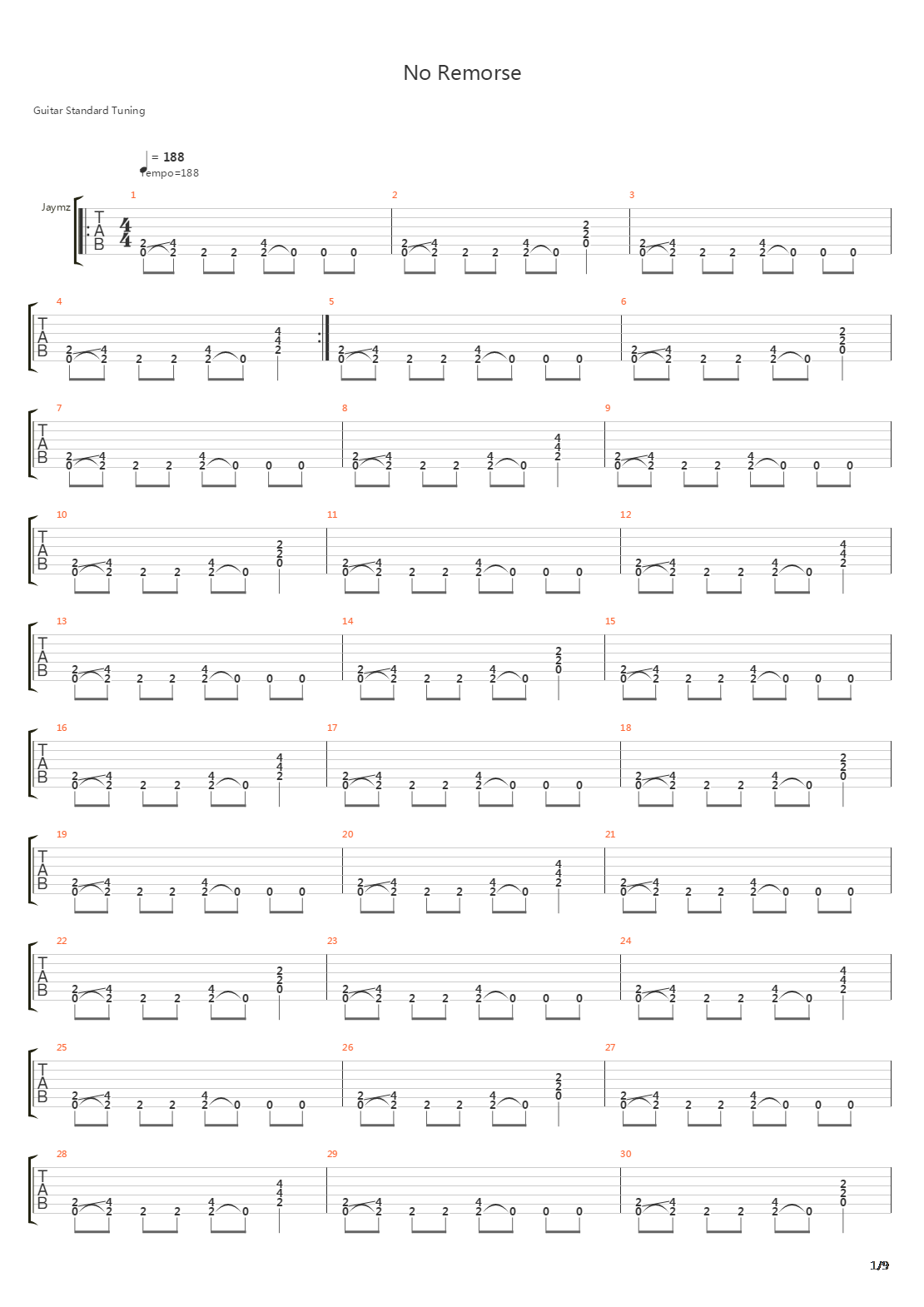 No Remorse吉他谱