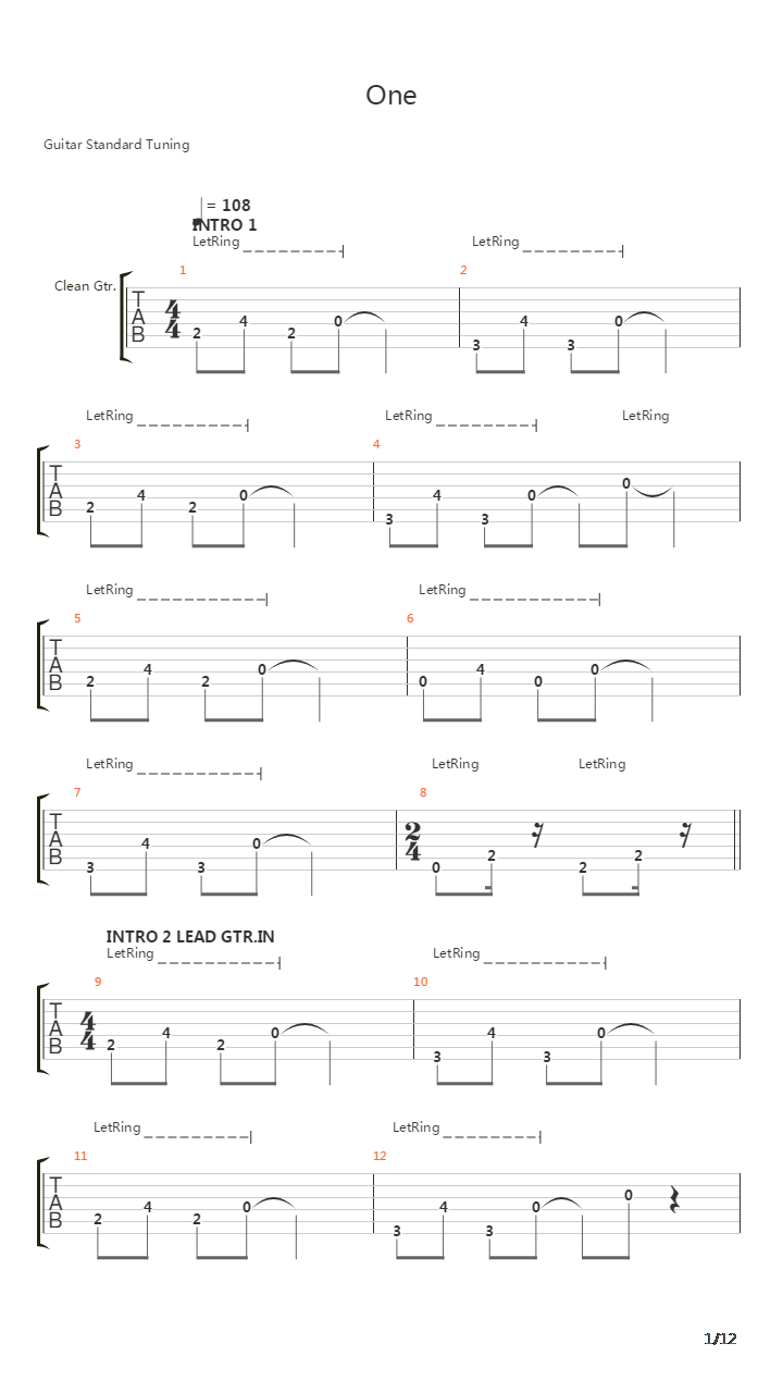 One吉他谱