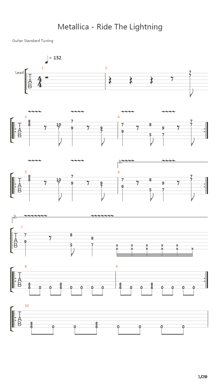 Ride The Lightning吉他谱