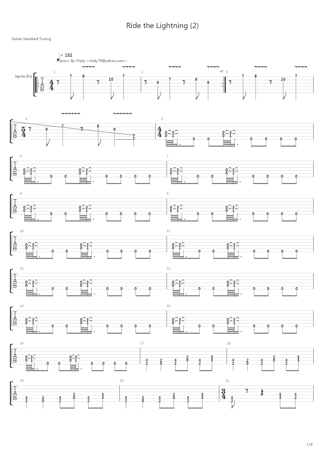 Ride The Lightning吉他谱