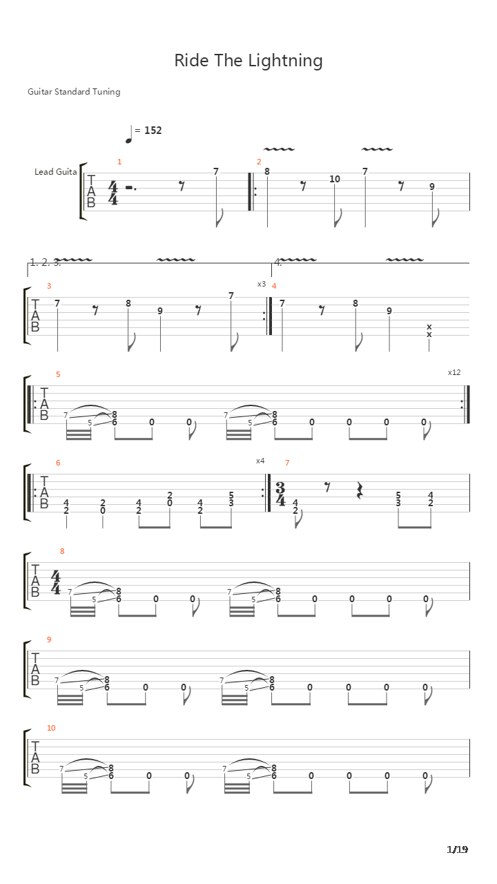 Ride The Lightning吉他谱