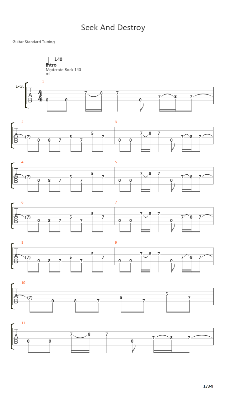 Seek And Destroy吉他谱