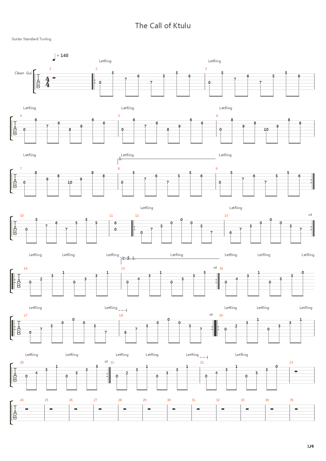 The Call Of Ktulu吉他谱