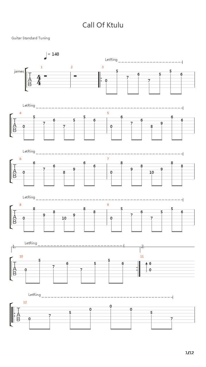 The Call Of Ktulu吉他谱