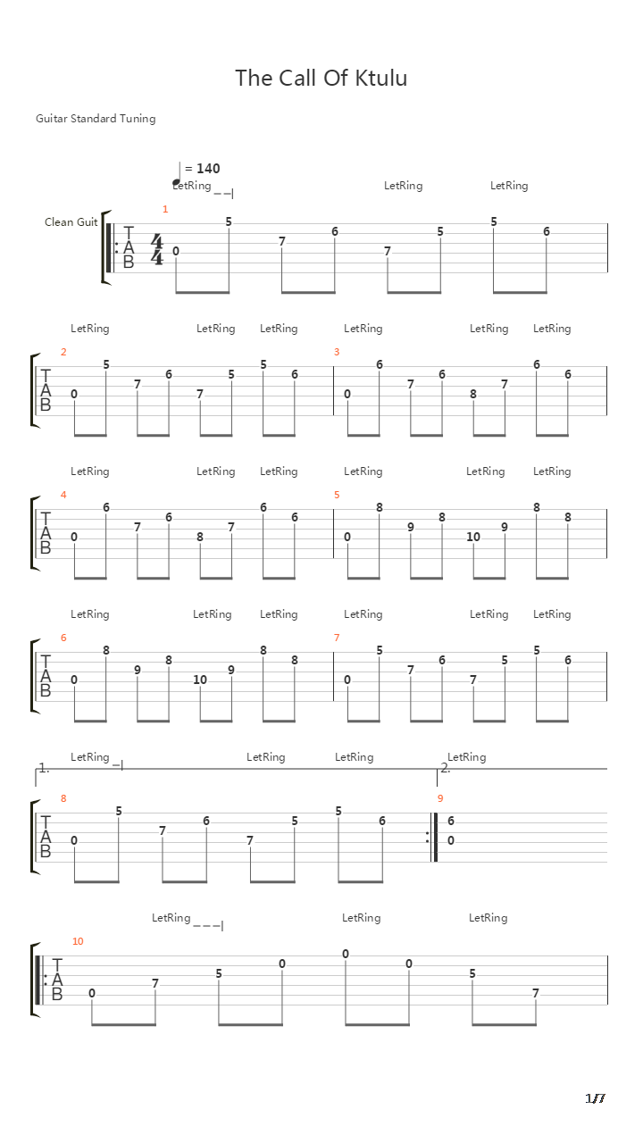 The Call Of Ktulu吉他谱