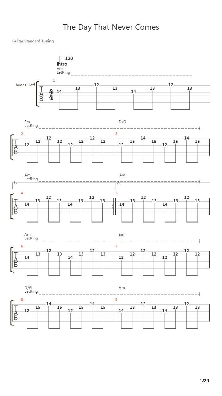 The Day That Never Comes吉他谱
