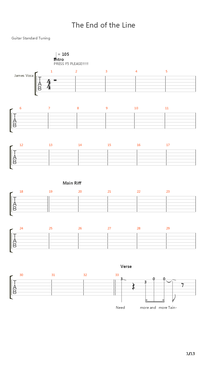 The End Of The Line吉他谱