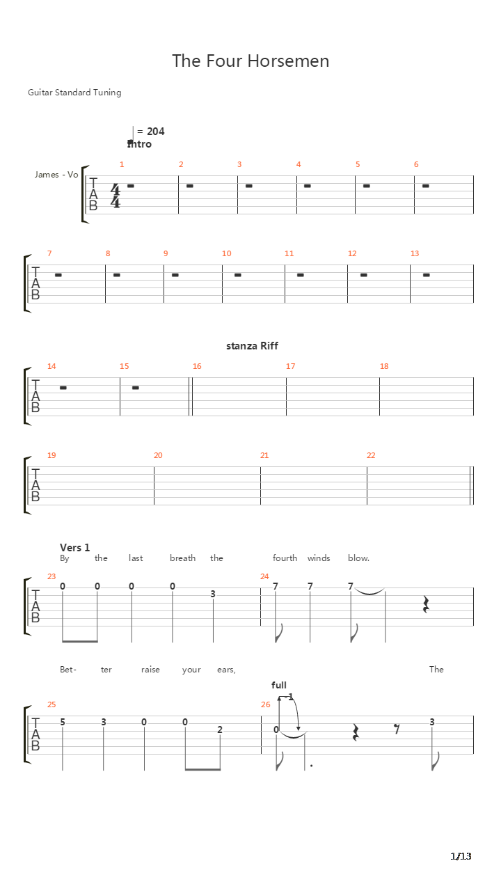 The Four Horsemen吉他谱