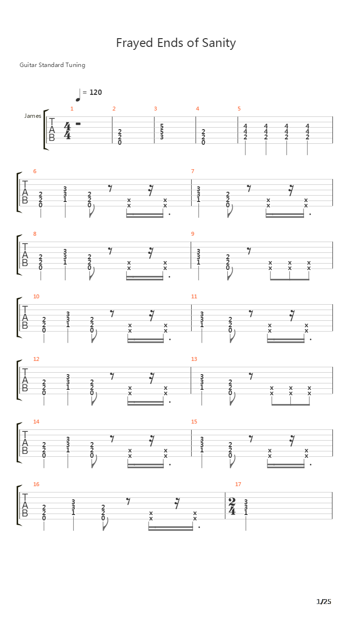 The Frayed Ends Of Sanity吉他谱