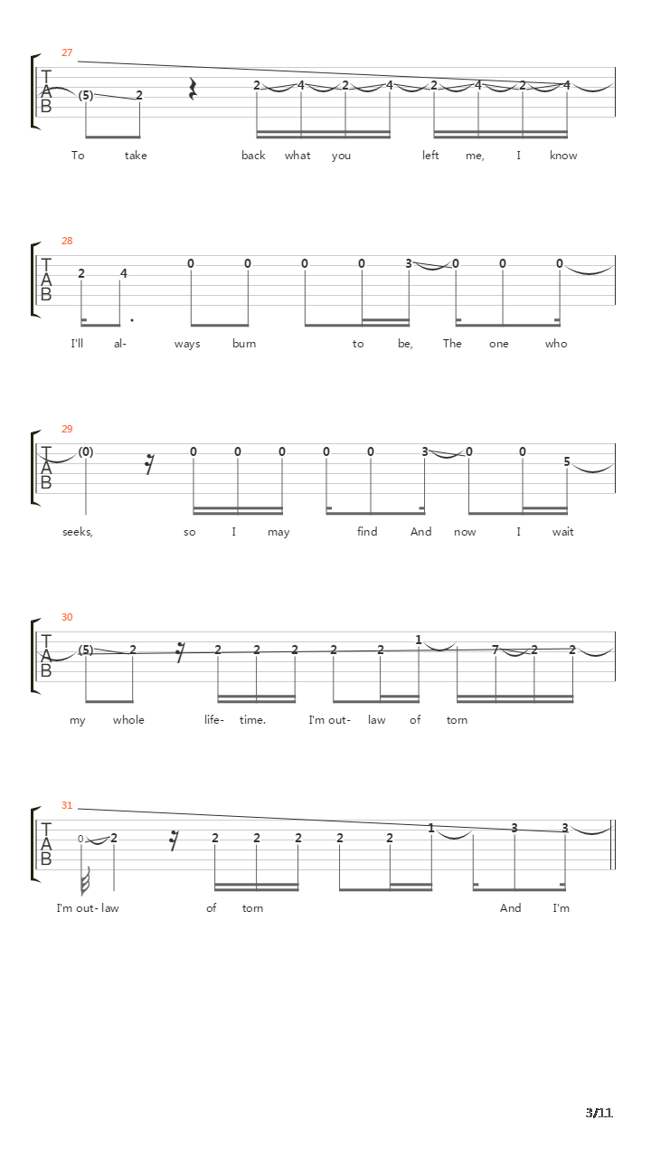 The Outlaw Torn吉他谱