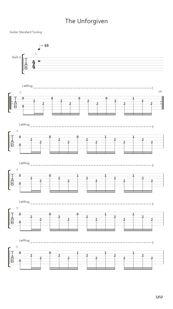 The Unforgiven吉他谱