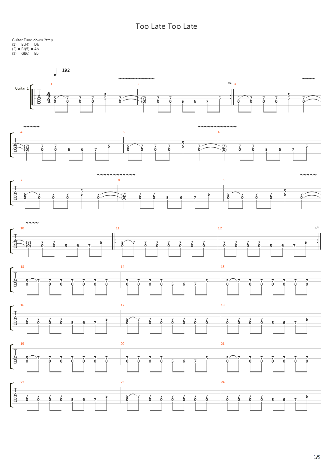 Too Late Too Late吉他谱