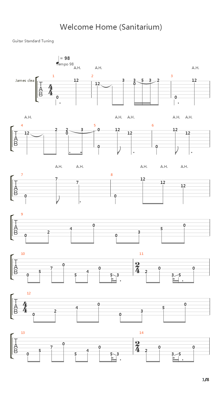 Welcome Home Sanitarium吉他谱