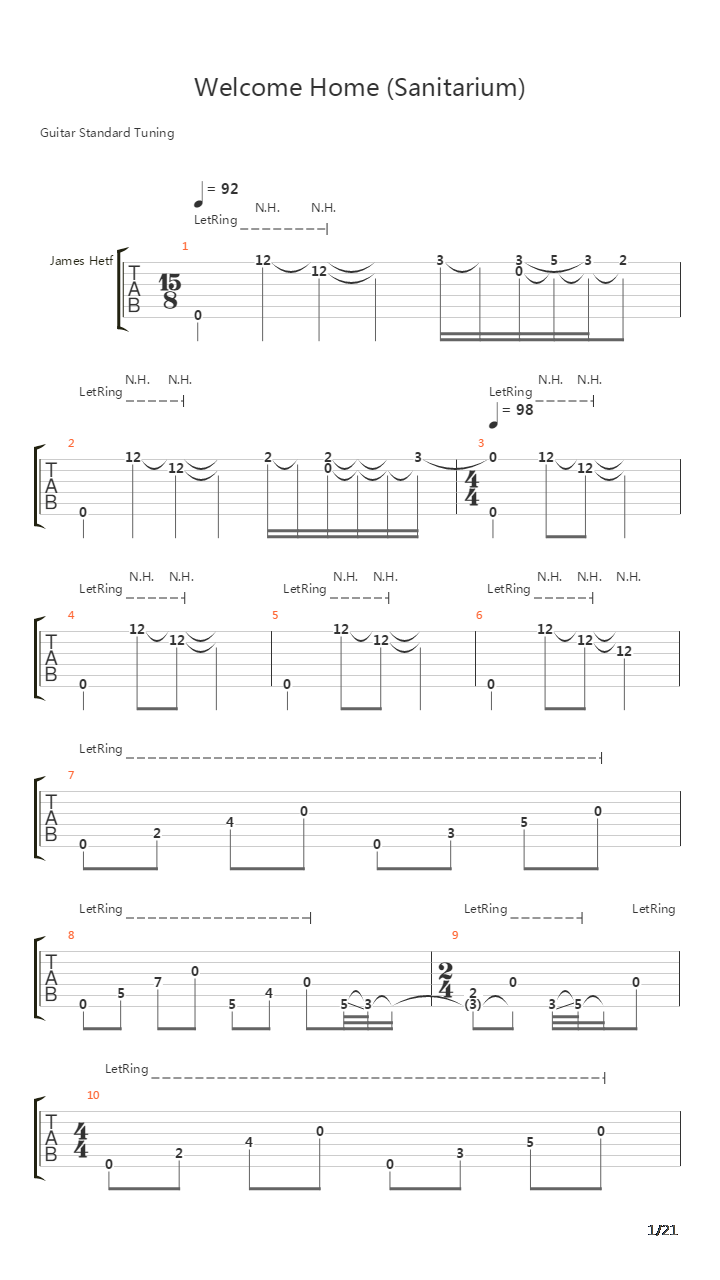 Welcome Home Sanitarium吉他谱