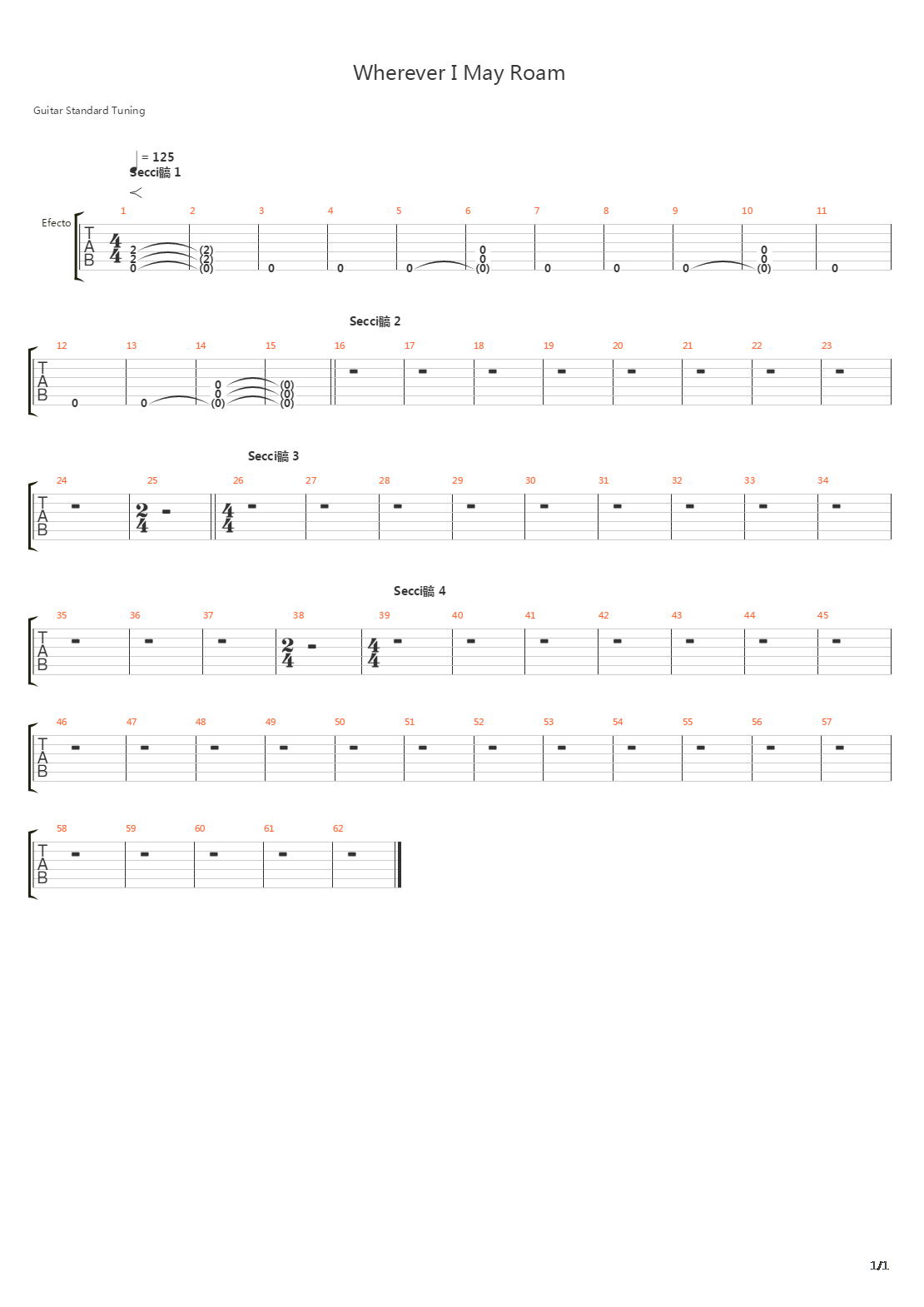 Wherever I May Roam吉他谱